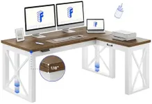 FLEXISPOT L-Shaped Executive Electric Standing Desk, 62"x48" Wood Farmhouse Home Office Height Adjustable Corner Desk with Drawer (3 Packages)