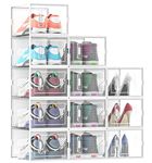 MYHMCT Shoe Storage Boxes,12 pcs Shoe Boxes Clear Stackable Shoe Organizer for Closet, Fit up to UK 9.5 (White)