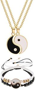 Yifnny 4 Pieces Matching Yin Yang Friend Couple Bracelets with Necklace Set, Yin Yang Taichi Couple Pendant Necklace Chain Adjustable Handmade Cord Relationship Bracelets for BFF Friendship, Metal, not know