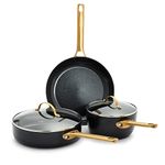 GreenPan Reserve Hard Anodized Healthy Ceramic Nonstick 5 Piece Cookware Pots and Pans Set, Gold Handle, PFAS-Free, Dishwasher Safe, Oven Safe, Black