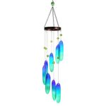 31.5" Glass Wind Chimes for Outside,Glass Blue Feather Wind Chimes Outdoor,Glass Hanging Wind Chime,Handcrafted Wind Chimes with Glass Beads for Home,Garden,Patio and Yard Decor