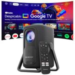 Zebronics Official Google TV Projector, 7500 Lumens, 4K Support, 200” Display, Auto Focus & Keystone, 270° Tilt, Portable Home Theater Cinema,Netflix, Prime, WiFi, BT, HDMI ARC (PixaPlay 77G)