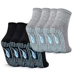 TENQUAN Non Slip Yoga Socks, Anti Slip Pilates Socks with Grips for Mens Womens, Grippy Cotton Socks for Home, Hospital Workout and Sports (4 Pairs Black Grey)