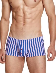 BEEMEN SEOBEAN Boxer taille basse pour homme, sexy, en coton respirant, à rayures, slip, sous-vêtement, Rose, L