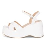 Chariot & Co -Daystar- Womens Open Toe Ankle Strap Wedges Heels Platform Trendy Summer Sandals, White Pu, 8