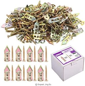 Swpeet 200Pcs Drywall Self-Drilling Anchors with Screws Kit, No Drill Or Holes in Wall Perfect for TV, Bike, Shelf Straps, Cabinet & Fixing Curtains (100PCS Steel Anchors and 100PCS Zinc Screws)