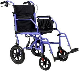 Platinum Health Hummingbird™ Ultra-Lightweight Foldable Transport Wheelchair, Handbrakes,12-Inch Rear Wheels, Extra-Wide Seat. Convenient Table-Length Padded Armrests. (Dusk Purple)
