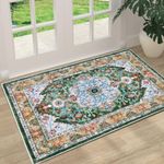 U'Artlines Washable Boho Area Rug, 2x3 Small Soft Non Slip Vintage Doormat for Indoor Front Door Green Mat Carpet for Entryway Kitchen Bathroom Bedroom