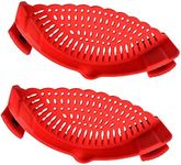 Coolnice 2 Pack Silicone Clip-on Stew-Pan Strainer, Pasta Strainer, Colander, for Pan Universal Size- Red