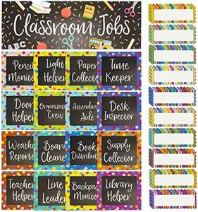 Juvale 67-Piece Bright Classroom Job Chart Set with Name Tags for Bulletin Board, Chalkboard Decorations, Teacher Supplies, Classroom Teaching Tool, Kids Education (16 Assorted Signs)