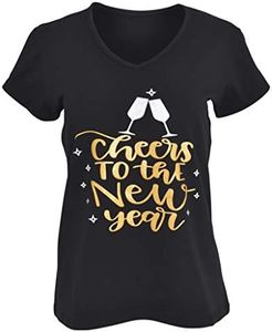 Unique Baby Womens Cheers to New Years Vneck T Shirt (Adult L, Cheer Black)