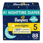 Pampers Diapers Size 5, 88 Count - Pampers Swaddlers Overnights Disposable Baby Diapers, Enormous Pack (Packaging & Prints May Vary)