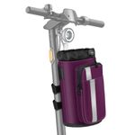 FINPAC Cup Holder for Bike, Universal Water Bottle Holder with Phone Pockets for Stroller Walker Golf Cart Rollator and Electric Scooter Handlebars, Drink Holder for Outdoor, Biking - Purple