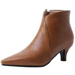 Lroey Reoly Women Kitten Heel Ankle Boots, Simple Dress Booties Pointed Toe Zip Mid Heel Booties 081 Brown Size 5 UK/39