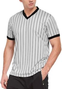 FitsT4 Basketball Officials Grey Wrestling V-Neck Performance Referee Shirt Ref Jersey Uniform Umpire Costume with Short Sleeve Black Pinstripes for Basketball Football Soccer M