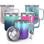 Stainless Steel Insulated Travel Mug - THILY 12 oz Vacuum Insulated Coffee Cup with Handle, Spill-Proof Lid, Keep Coffee Cold or Hot, Purple & Blue