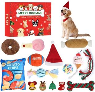 ANOTION 12 Days Christmas Dog Toys Advent Calendar 2024 – Interactive Squeaky Dog Toys Set for Small to Large Dogs, for Aggressive Chewers, Includes Chew Toys, Ropes, Balls, and More