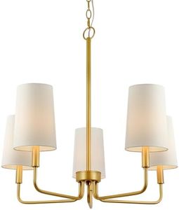 Homebelife Chandelier, Muted Gold with White Fabric Shade, Farmhouse Linear Island Lighting Fixture for Kitchen, Dining Room (5-Light Muted Gold with Fabric Shades)