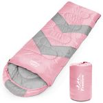 Tesmien Sleeping Bag for Adults & Kids 3-4 Season Warm Weather and Winter Lightweight, Waterproof for Teens, Men's Indoor & Outdoor Camping/Traveling/Hiking, Pink Grey