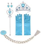 Vicloon Princess Dress Up Accessories, Princess Costumes Set, Included Princess Crown, Gloves, Magic Wand, Necklace, Ring, for Kids Girls Halloween Party Cosplay Set for 3-9 Year (Light Blue - 8Pcs)