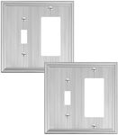 TREEWELL 2-Pack Combo Toggle/Decorator Light Switch Cover Plate, Brushed Nickel Decorative Electrical Outlet Covers, Durable Solid Zinc Alloy Wall Switch Plates and Outlet Covers