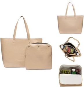 Modern Picnic Vegan Leather Tote Bag for Women, Travel Tote with Luggage Sleeve for Work/Office/Outdoor As Seen on Shark Tank