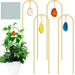 LEIFIDE 4 Pack Plant Trellis for Climbing Plants Indoor Small Metal Plant Trellis Mini Gold Garden Trellis Potted Plant Support Stake Houseplant Hoya Trellis with Agate for Vine Flower Garden Decor