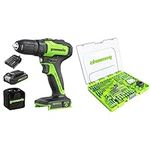 Greenworks 24V 35Nm Cordless Drill Kit with 2Ah Batteries, Charger and Drill/Driver bits (extensive Set of 90 Pieces Suitable for All Drills and Cordless Screwdrivers)