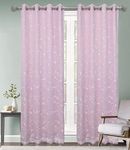 Dashing Fabrics 2 in 1 Embroidery Transparent Polyester Door Curtain with 80% Blackout Set of 2 Pieces(7 Feet, White Embroidery+Pink Blackout)