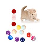 QIODAZOO 12PCS Cat Toy Balls, 6 PCS Cat Bell Ball and 6 PCS Cat Soft Ball for Kitten, Cat Interacitve Indoor Colorful Toy (Random Color)