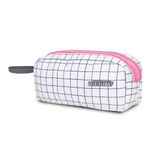 Wooum 2 Zipper Pencil Case Pen Case Pen Bag Pencil Bag Marker School Supplies Stationary Holder Bag Dor Girls and Boys - (White Checks)