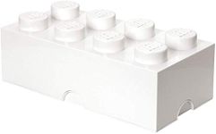 LEGO Storage Brick 8 Knobs WHITE - Stackable Plastic Storage Box with Lid for Kids and Adults, Ideal Desk Organizer and Toy Box - 12.1L Capacity