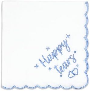 Lamyba Bride Gifts – Something Blue Gift for Bride, Wedding Handkerchief for bride Embroidered Happy Tears Keepsake Handkerchief, Bridal Shower Accessory (Blue/White)