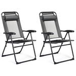 Giantex Set of 2 Patio Dining Chairs, Folding Lounge Chairs with 7 Level Adjustable Backrest, Headrest, 300 Lbs Capacity, Outdoor Portable Chairs with Metal Frame (2, Gray)