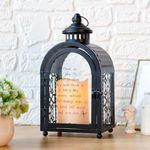 TRIROCKS Memorial Lantern 28cm High Walk Beside Us Remembrance Lantern with LED Candle and Love Pattern Bereavement Sympathy Gifts for Funeral Memorial Service Loss of Loved One(Black)