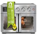 TurboTronic AFD32 Air Fryer Oven 32L with Rotisserie & Dehydrator - Professional French Doors Smart Table Top Mini Oven - Digital LED Display - Rotisserie Set, Air Fry Basket & More Included - Silver