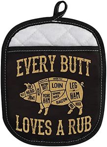 LEVLO Funny Pig Pork BBQ Grill Oven Mitt with Hot Pads Pig BBQ Lover Gifts Every Butt Loves A Good Rub Pot Holder for Friend Family Pork Rub (Every Butt Loves)