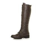 AJVANI Flat Low Block Heel lace up Zip Calf Biker Military Boot Size 5 38 Brown