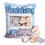 HXPLN Cute Snack Pillow Cat Plush Pillow, Pudding Cat Pillow with Kitty Dolls, Removable Stuffed Animal Toys Creative Gift for Teenagers, Girls, Children (8 Blue Kittens)