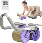 WELVIZHI Automatic Rebound Abdominal Wheel, Ab Roller Wheel with Timer Elbow Support for Beginners, Exercise Double Wheel with Knee Mat Holder for Body Fitness Strength Training Home Gym