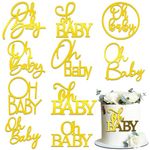 10 PCS Gold Oh Baby Cake Topper Mirror Acrylic Cake Topper for Gender Reveal Baby Shower Birthday Cake Decorating Supplies