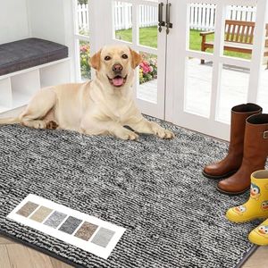 REFETONE Indoor Doormat, Front Door Mat 36"x59" Absorbent Rubber Backing Non Slip Back Door Mats, Washable Low-Profile Inside Floor Mat Door Rugs for Entryway, Resist Dirt Mud Mat for Dogs, Black