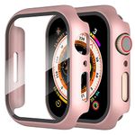 Diruite 2-Pack Screen Protector for Apple Watch 6/5/4/SE 40mm Tempered Glass Case,All Around Hard Matte PC Protective for iWatch 40mm Cover-Rose Gold