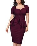 AISIZE Women's 1940s Vintage Square Peplum Bodycon Cocktail Dress XX-Large Burgundy