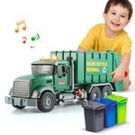 ANJARU 15" Garbage Truck Toy,Dump Friction Powered Waste Management Recycling Trash Truck with Lights &Sounds,3 Trash Can Lifter Gifts Toddler Toys for 3 + (Garbage Truck)