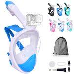 Wsobue Snorkel Mask,Full Face Diving Mask for Adults and Youth Action Camera Compatible Mask Anti-Fog Easy Draining Snorkeling Set (Sky Blue S/M)