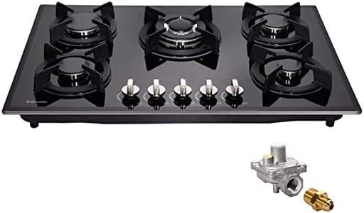 30 Inch Gas Cooktop, Built-in Tempered Glass 5 Burners Gas Stovetop LPG/NG Convertible Gas Stove Top Dual Fuel Gas Hob DM517-01