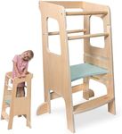 dwin® Learning Tower for Toddlers - Adjustable Height Kids Step Stool - Natural Wood Montessori Kitchen Helper with Anti-Tip Design, Non-Slip Feet & Secure Safety Bars