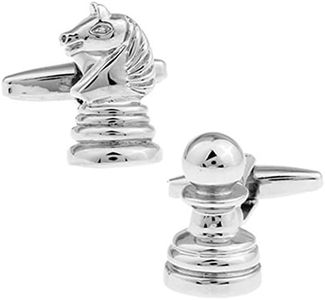 Men's Novelty Silver Chess Pawn and Knight Cufflinks Cuff Links
