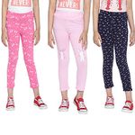 ARIEL Girls Cotton Printed Non-Transparent Regular Fit Ankle Length Leggings(AR-G-Leg-P3-1112-(Pinkstr,Blue,Pinkuni)_Multicolor_1112 Years)